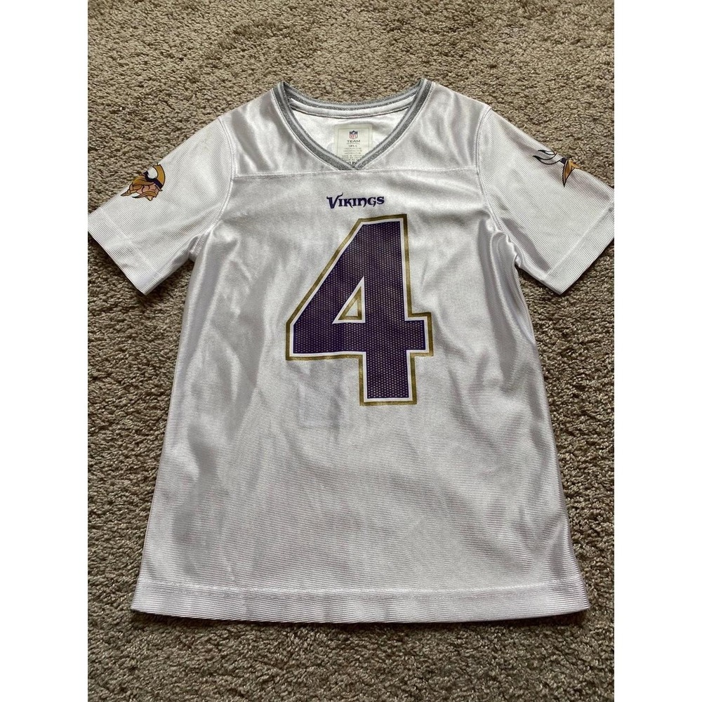NFL Vikings Shirt Girls Medium 7/8 Cook 4 Jersey Silver Sparkle V Neck s58